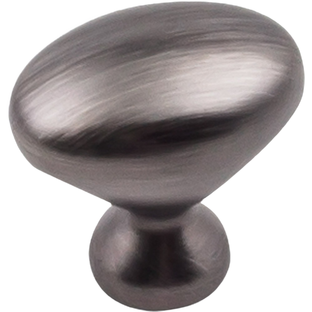 Brushed pewter cabinet knob with a smooth oval design for home improvement and hardware projects