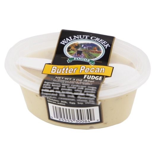 Small plastic cup of Amish made butter pecan fudge from Chocolates & Candies collection under $50