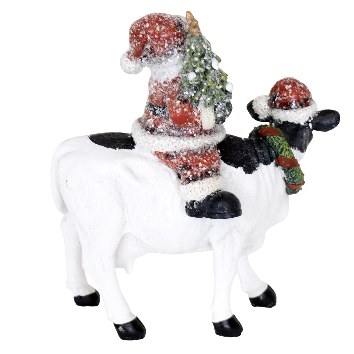 Transpac Santa on Cow Figurine