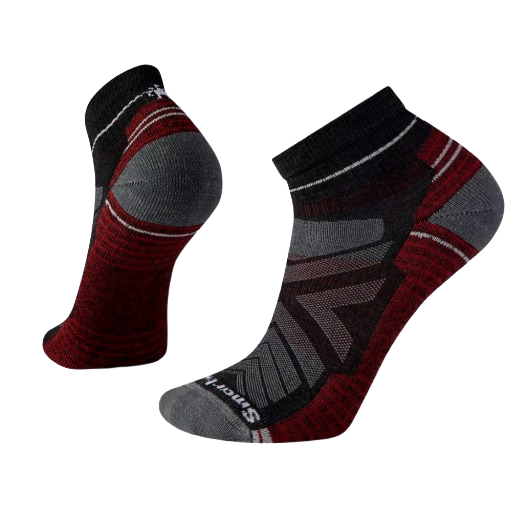 Pair of black, gray, and red ankle socks with cushioned sole for outdoor and athletic use in socks and accessories collections