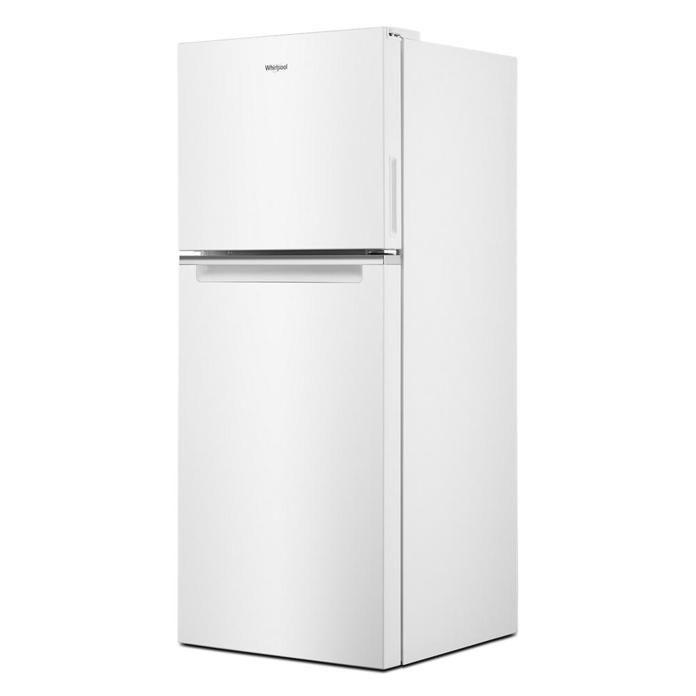 White Whirlpool compact top-freezer refrigerator designed for efficient storage in small space kitchens and appliances collections