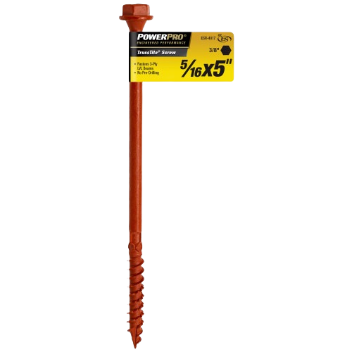 Rust-colored 5/16 x 5 inch structural wood screw with hex head for hardware and lumber fasteners under $50 collection
