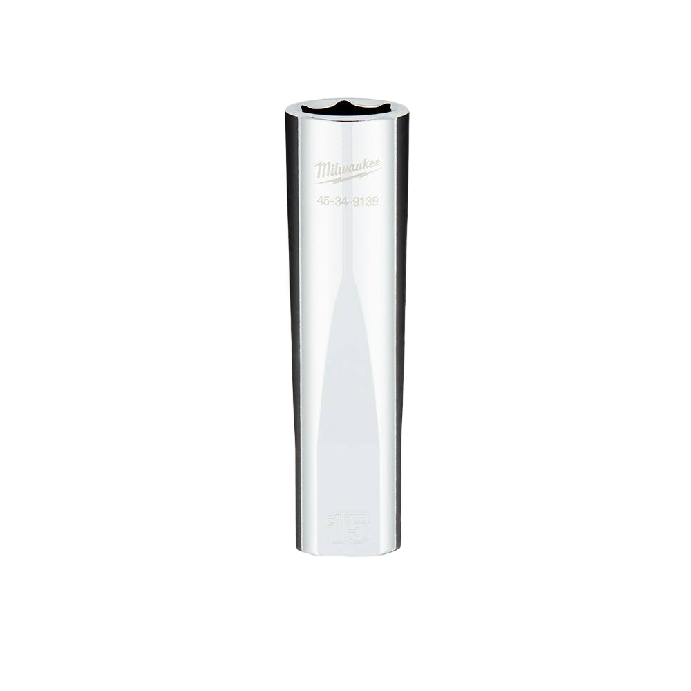 Chrome-plated 15mm deep socket with FOUR FLAT™ sides for 1/2-inch drive tools in home improvement tasks