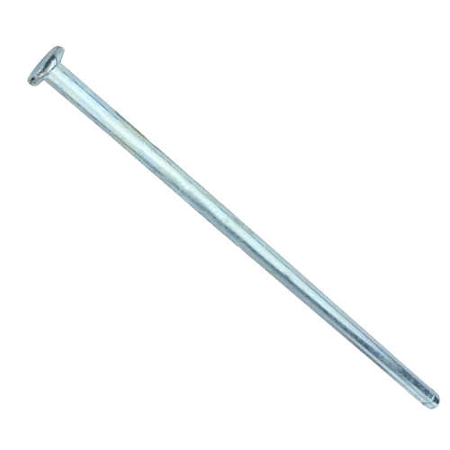 Metal pin fastener with flat head designed for securing parts in tools and home improvement projects