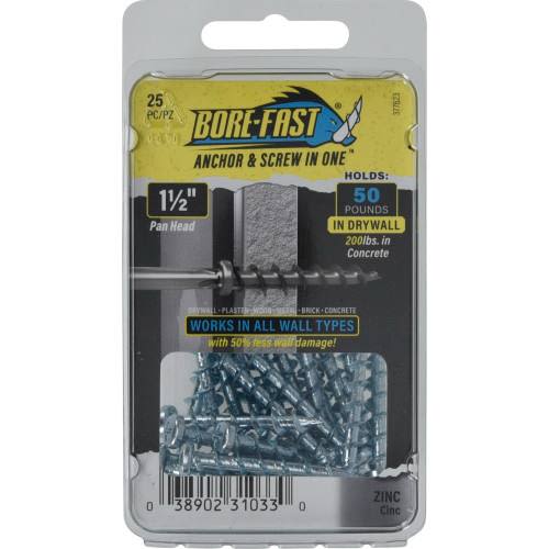 Hillman 1-1/2 inch zinc screw anchors for drywall, wood, brick, and concrete in fasteners and hardware collections