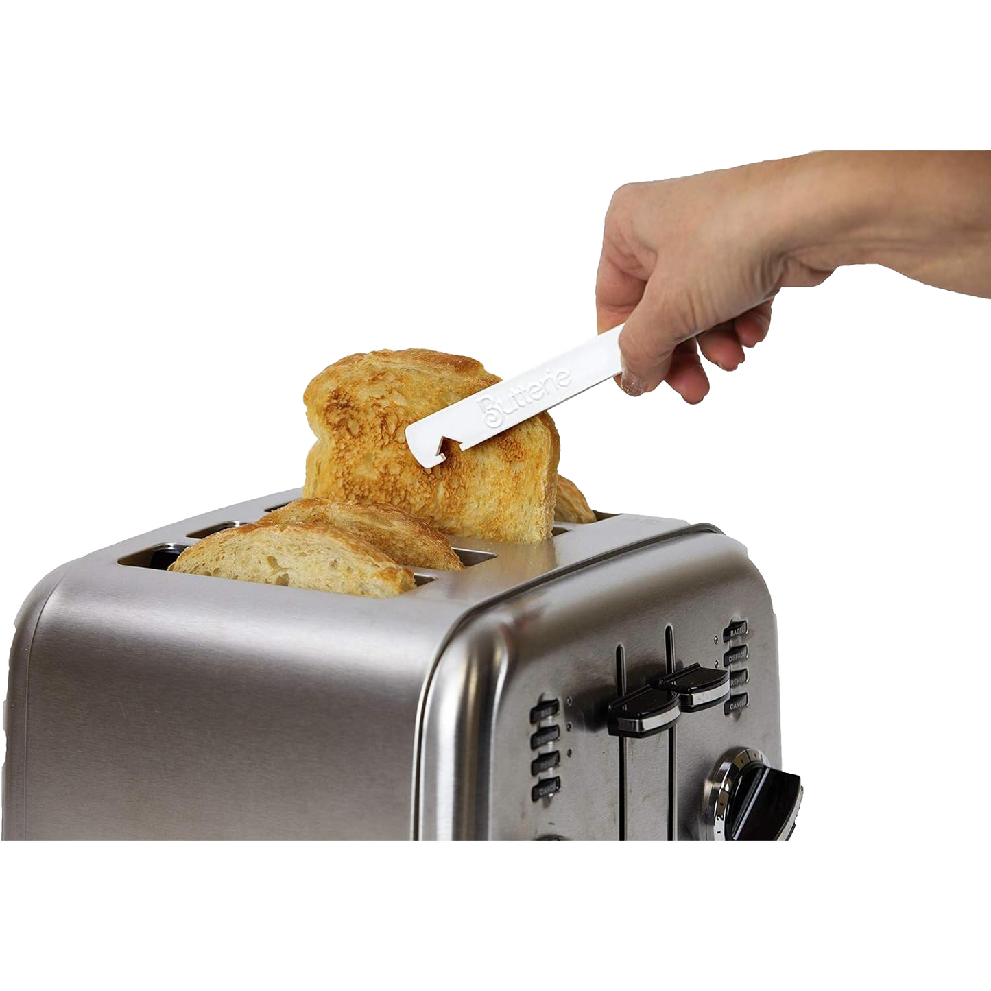 White heat-resistant toaster tongs with serrated grip and oven rack hook for safe kitchen storage under $50 collections