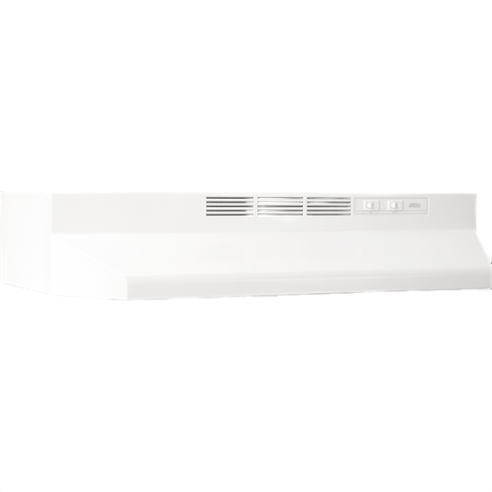 white under-cabinet non-ducted range hood with 2-speed rocker controls and built-in light for kitchen appliances