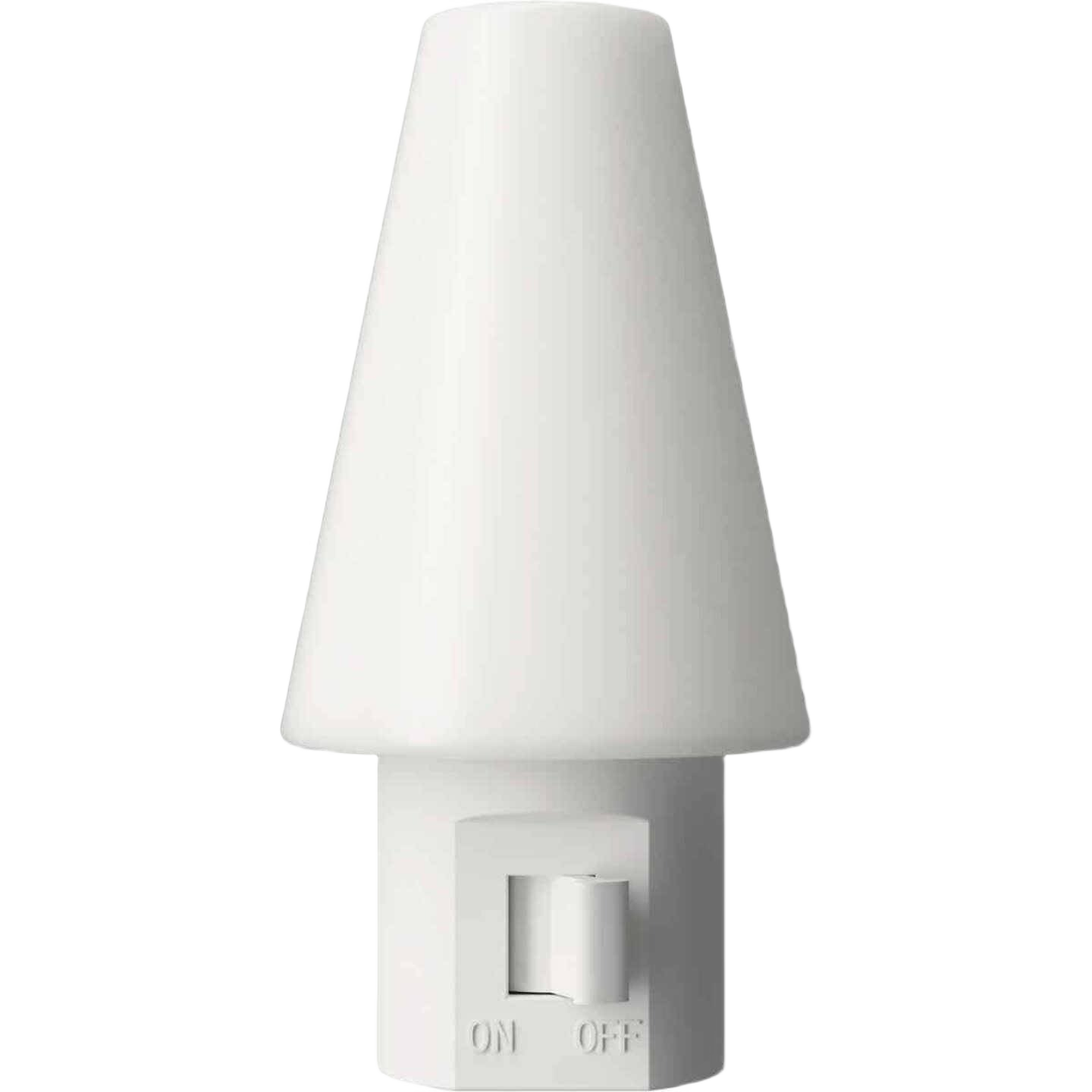White plug-in LED night light with frosted lens and simple on/off switch, part of night lights and electrical collections