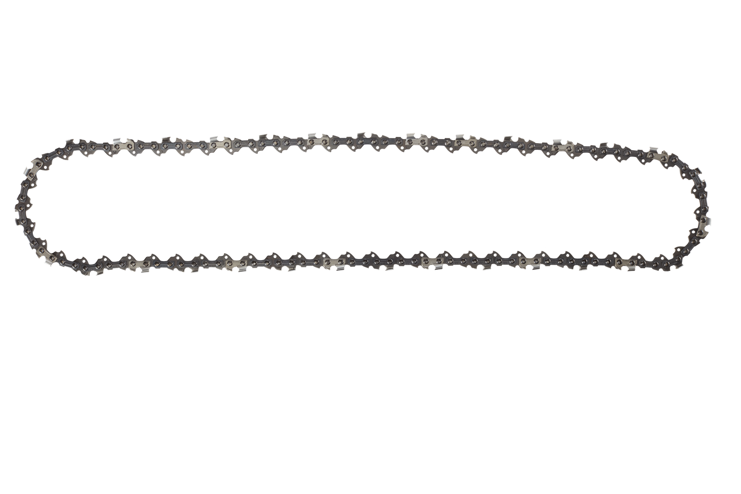Silver-colored chainsaw chain designed for use with power saws, part of saw accessories and tool collections