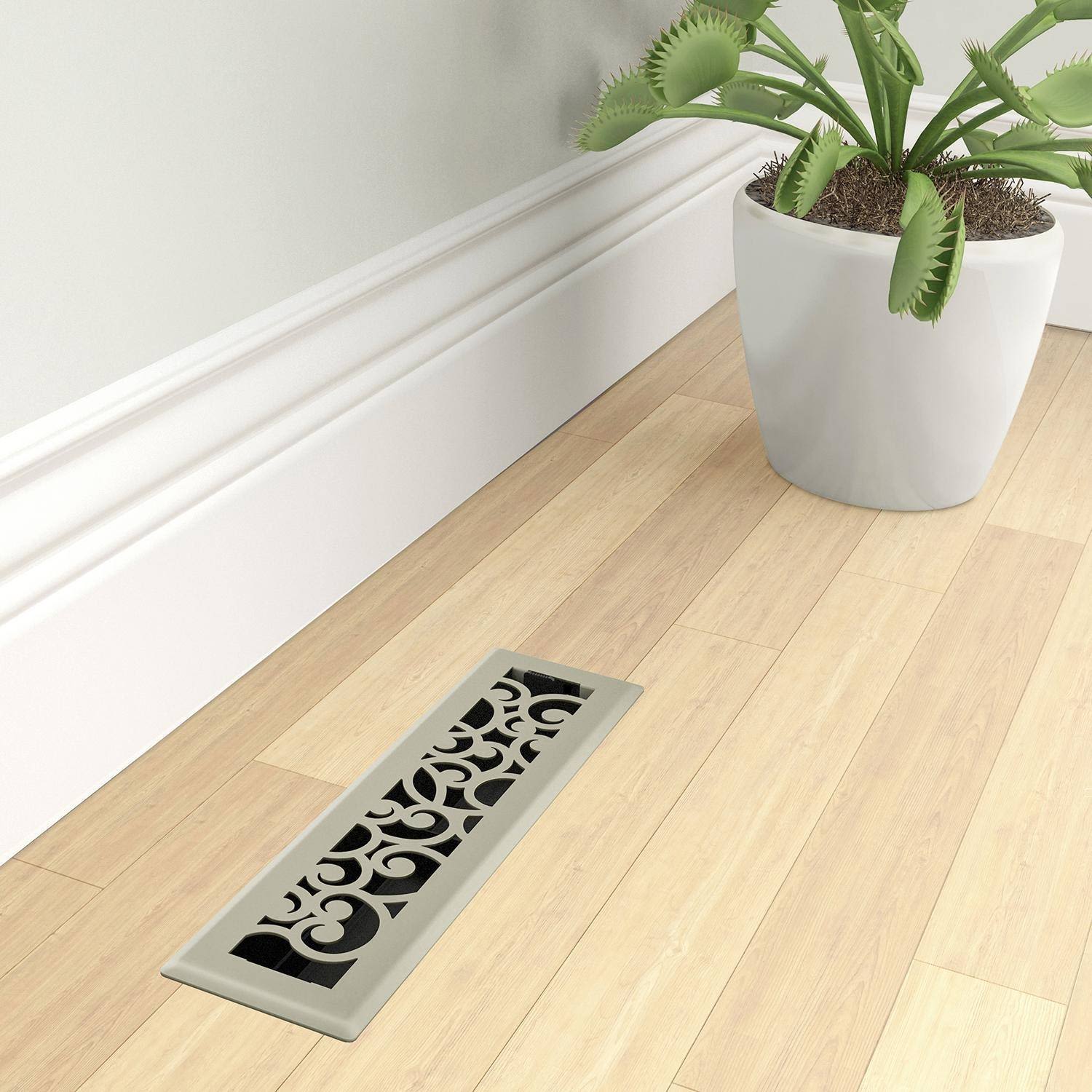 Decorative satin nickel floor register with solid steel faceplate and adjustable damper for plumbing and home improvement under $50