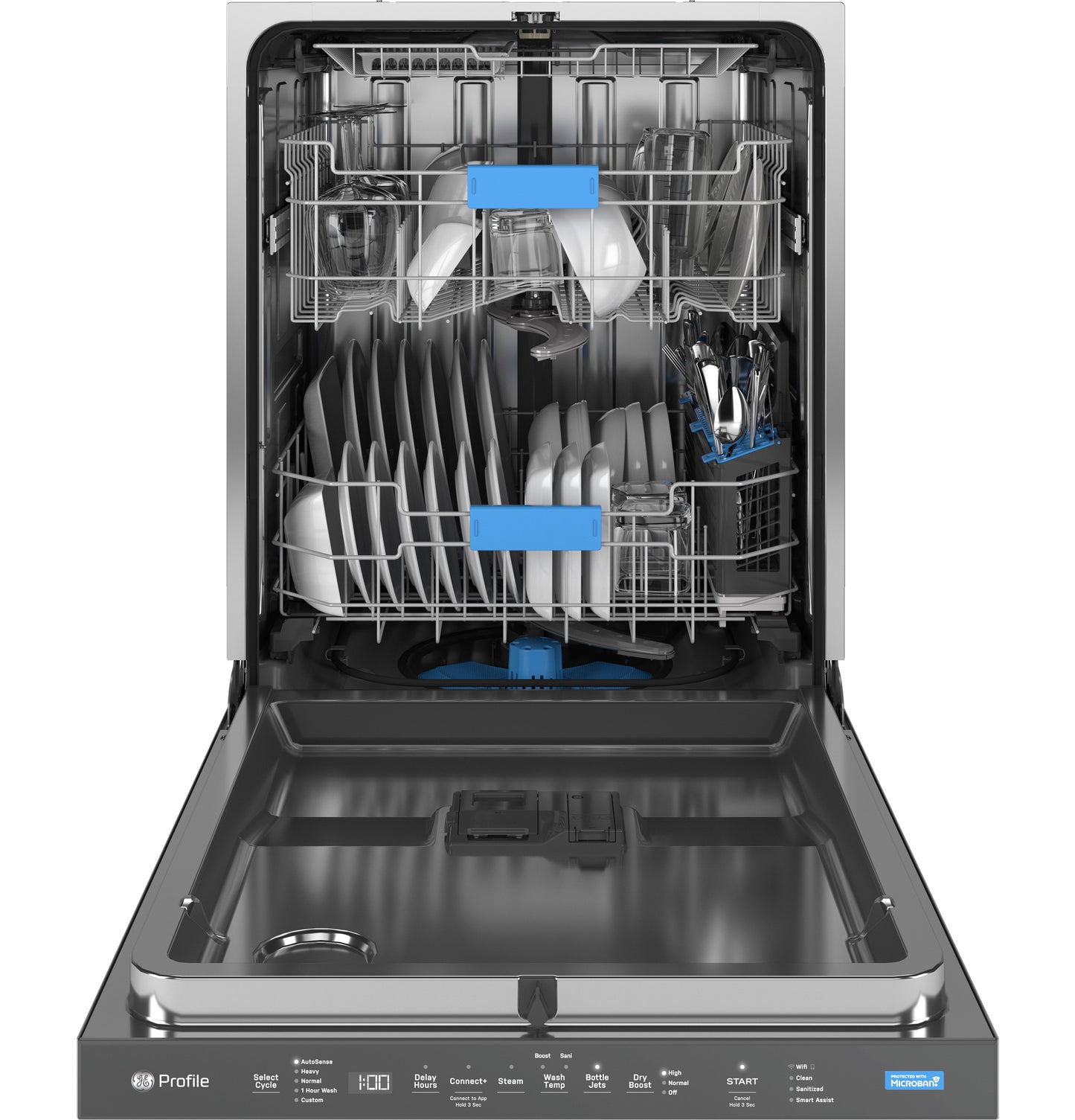 Open stainless steel dishwasher with adjustable racks and utensil holder in Dishwashers and Kitchen & Kitchenware collections