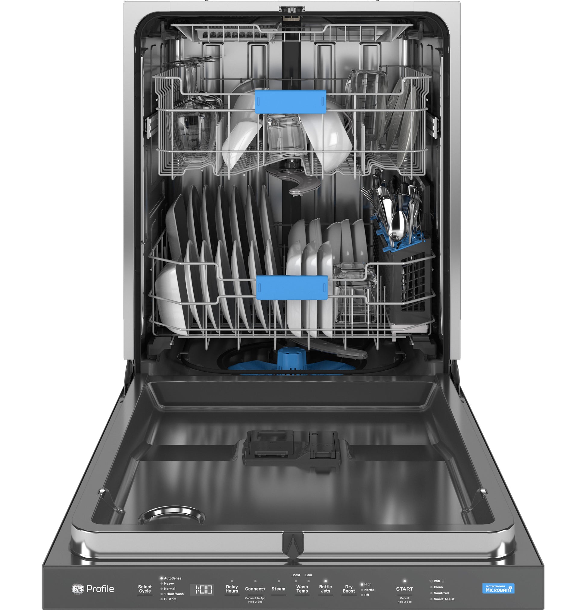 Open stainless steel dishwasher with adjustable racks and utensil holder in Dishwashers and Kitchen & Kitchenware collections