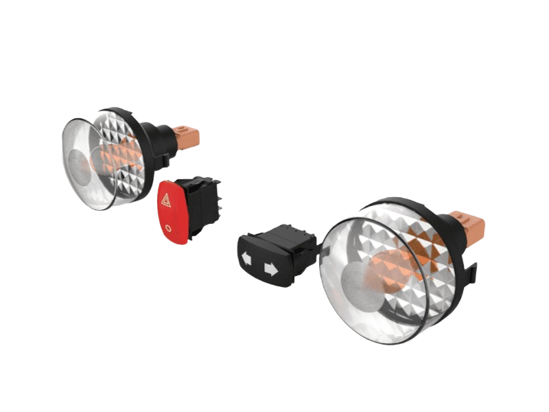 Pair of front turn signal light bulbs with control switches for John Deere tool accessories and parts collection