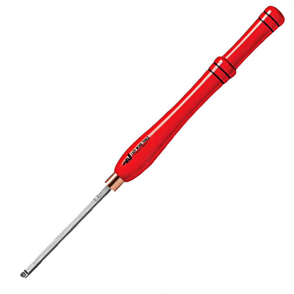 Red-handled mid-size wood rougher tool with slender steel blade for precision woodworking and home improvement tasks