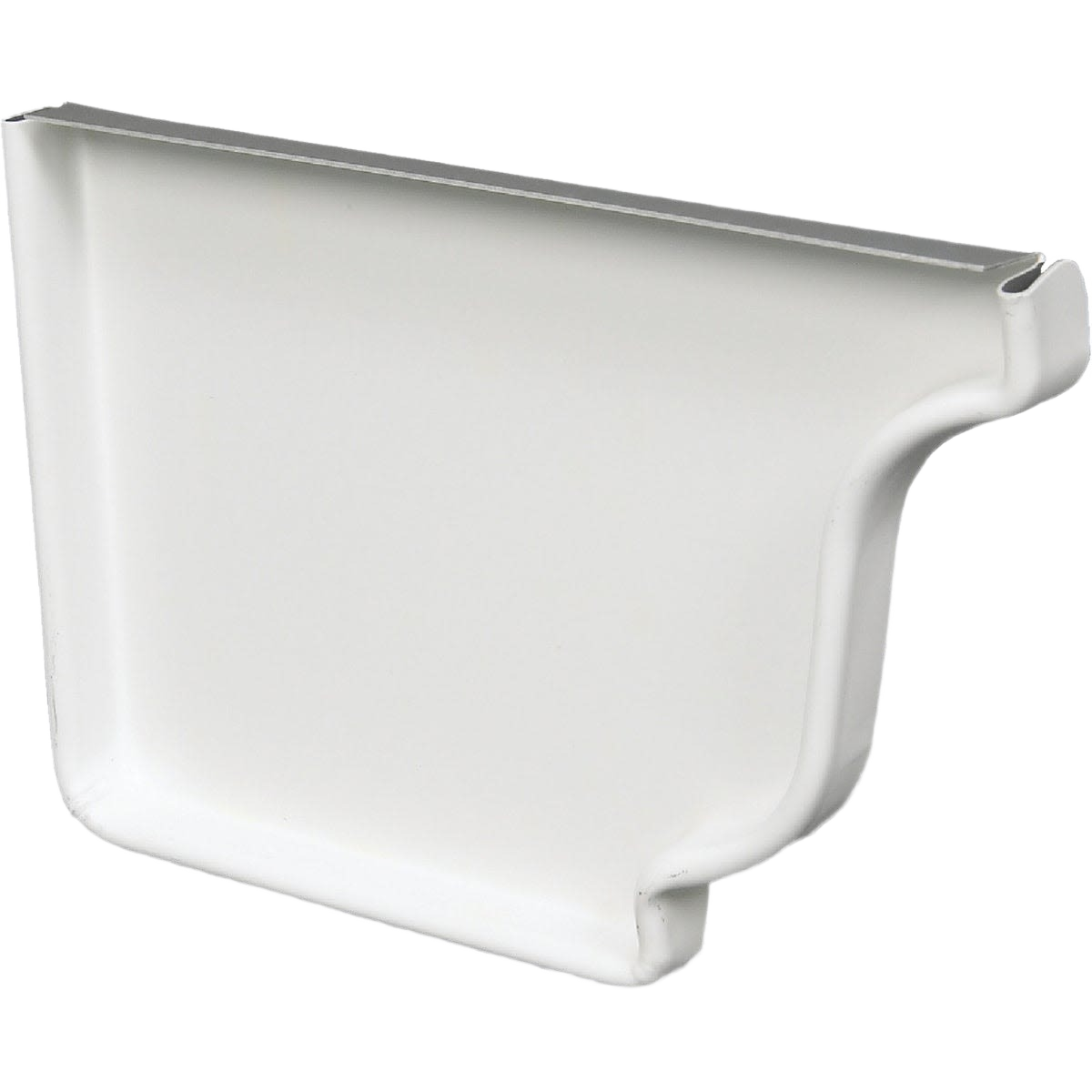 White aluminum gutter end cap designed for left-side installation in home improvement projects