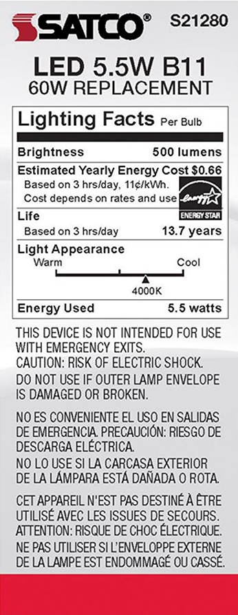 Energy Star rated 5.5 watt LED bulb with cool white light, 500 lumens for home improvement lighting needs