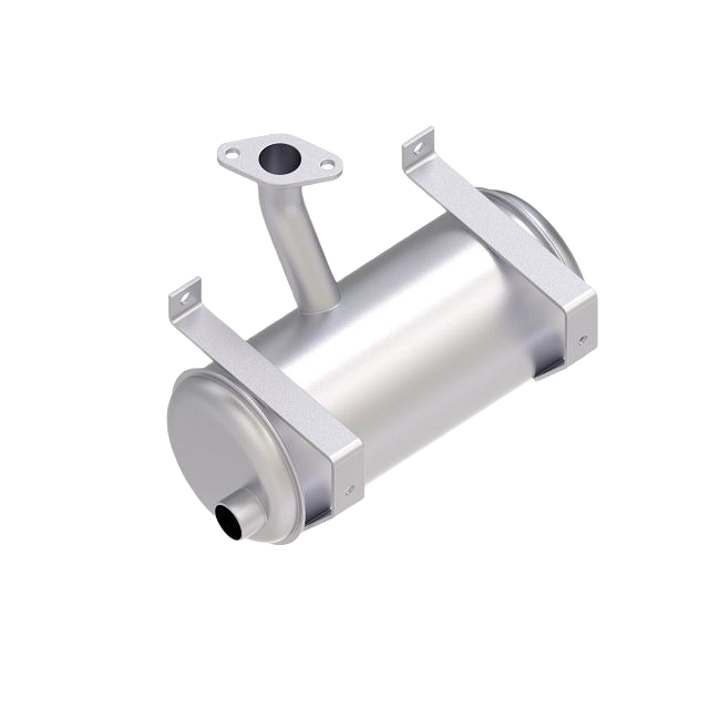 Silver metal muffler with mounting brackets for John Deere engine and automotive parts accessories