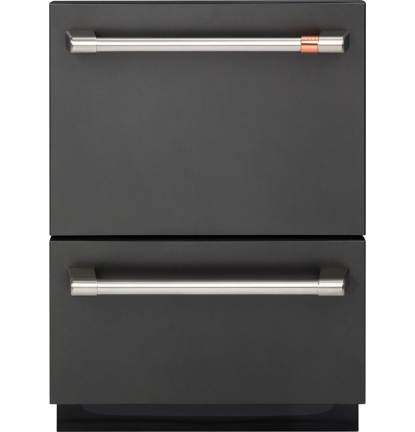 Matte black built-in dishwasher double drawer with brushed metal handles from dishwashers and kitchen appliances collection