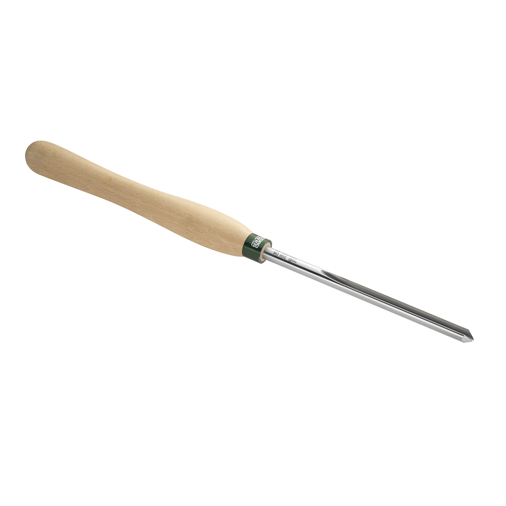Woodturning bowl gouge with polished steel blade and smooth ergonomic wooden handle for precise woodworking tasks
