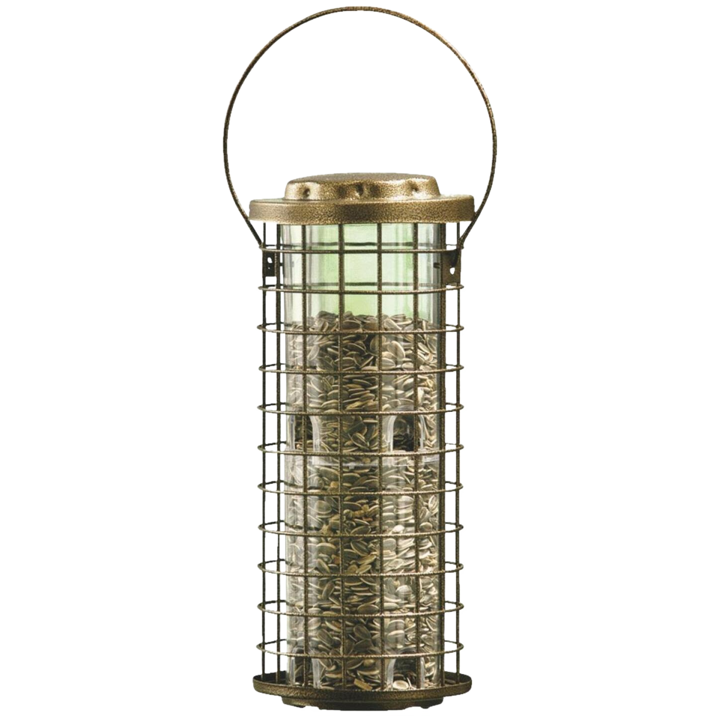 Gold metal cage bird feeder with durable protective design for outdoor feeding and home improvement spaces