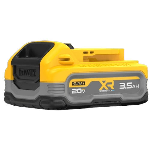 Yellow and gray 20V XR POWERSTACK 3.5Ah battery designed for power tool accessories and home improvement use