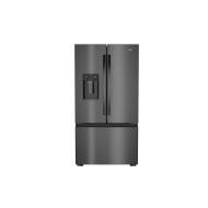 36-inch wide French door refrigerator in black stainless steel with in-door water and ice dispenser in kitchen appliances collection