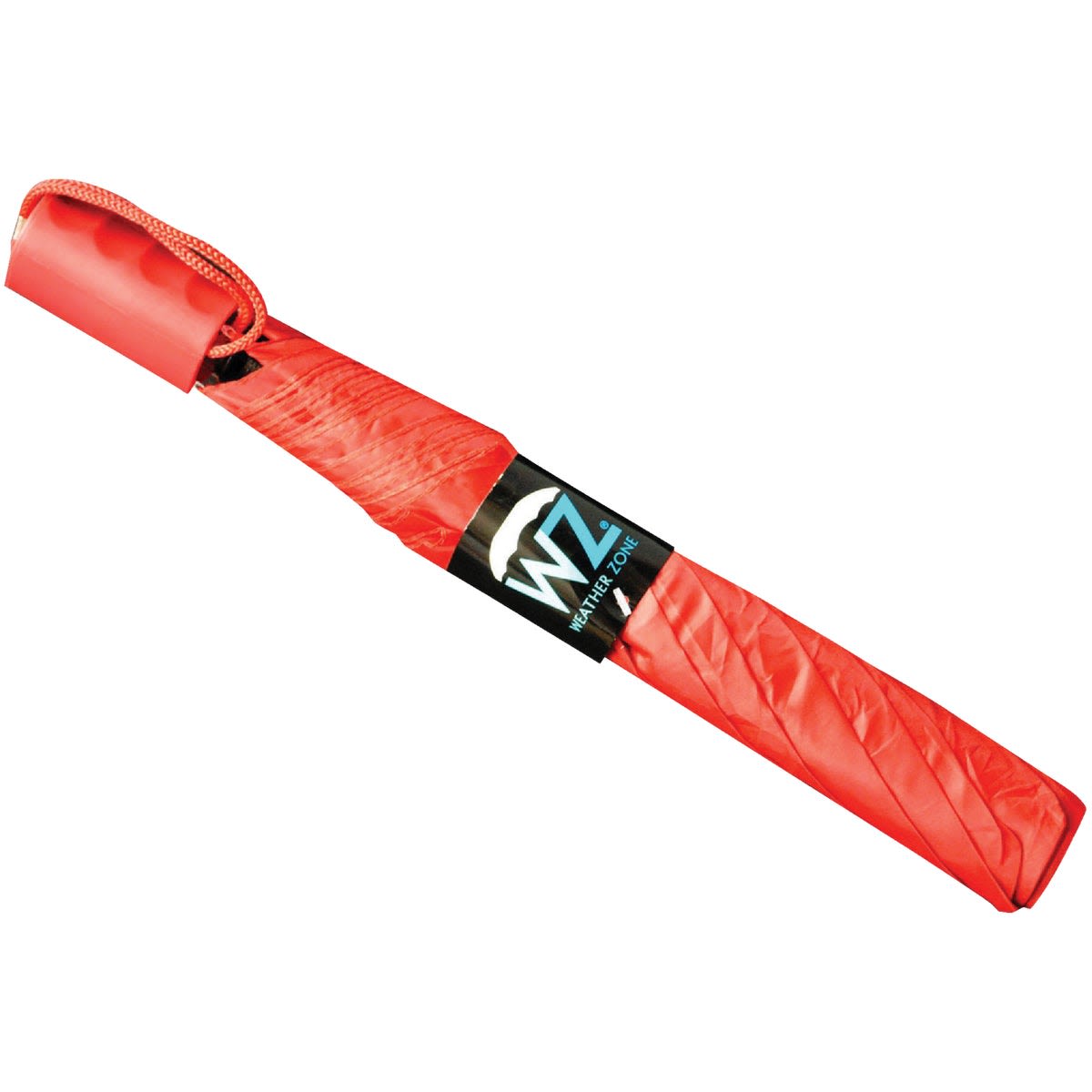 Compact red automatic umbrella with carry strap designed for convenient portable use in rainy weather