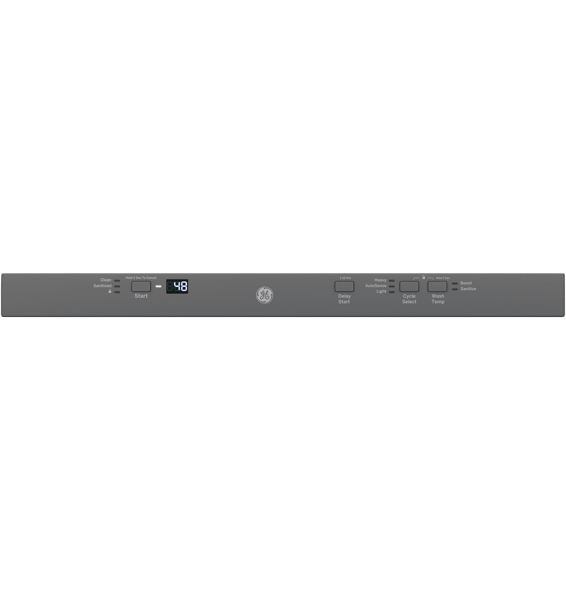 Control panel for stainless steel dishwasher with digital display and multiple cycle options for kitchen appliances and home improvement