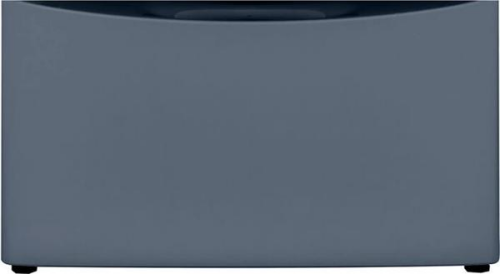 Front view of a sleek, blue luxury-glide laundry pedestal with a spacious storage drawer, part of Appliance Parts & Accessories at Hartville Hardware.