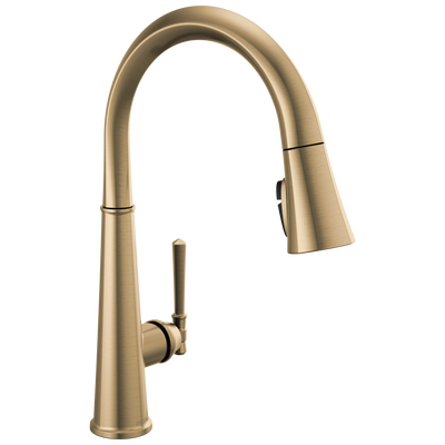 Single-handle pull-down kitchen faucet in Lumicoat champagne bronze for home improvement and kitchenware collections