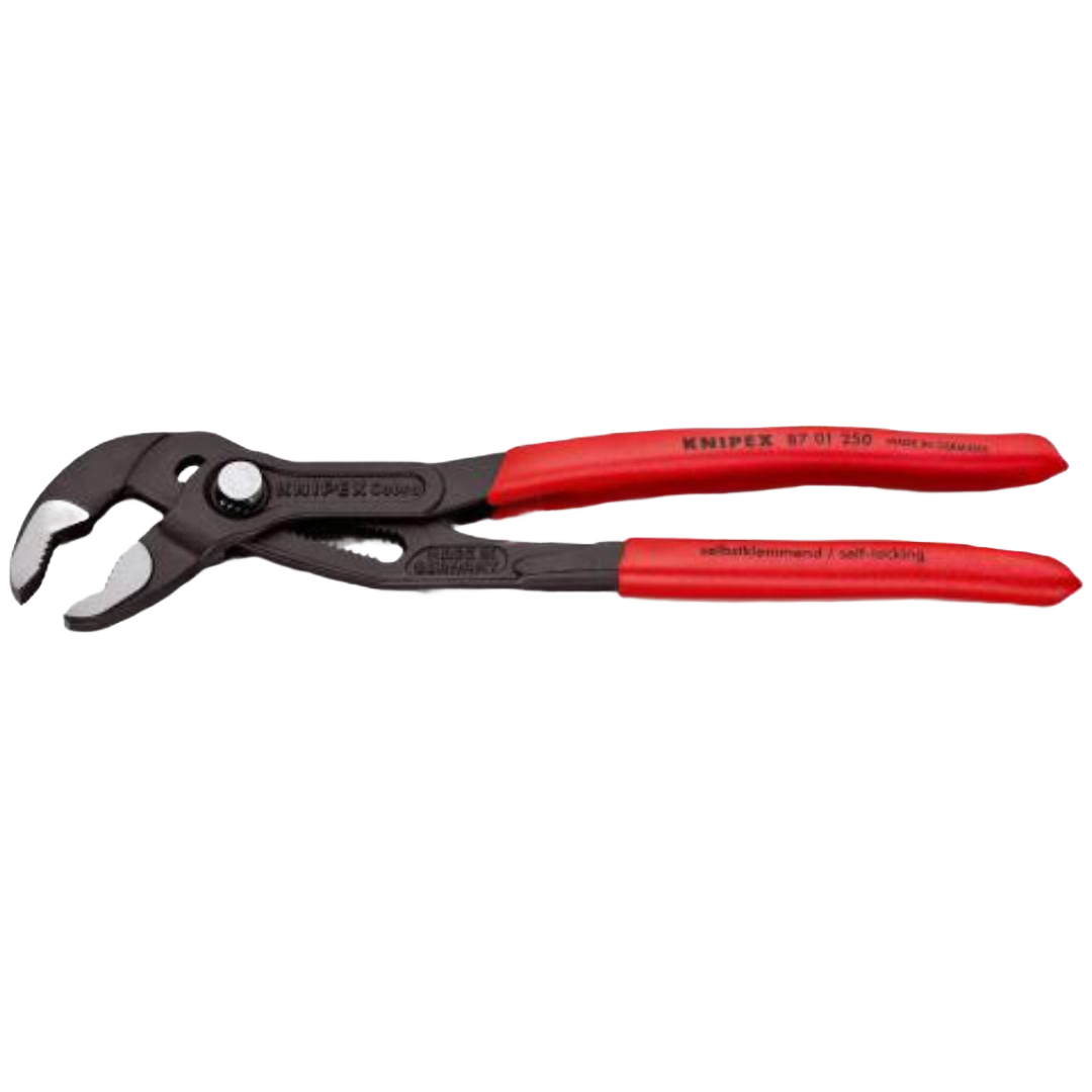Red-handled KNIPEX Cobra water pump pliers with quick-adjust self-locking design for hand tools and home improvement projects