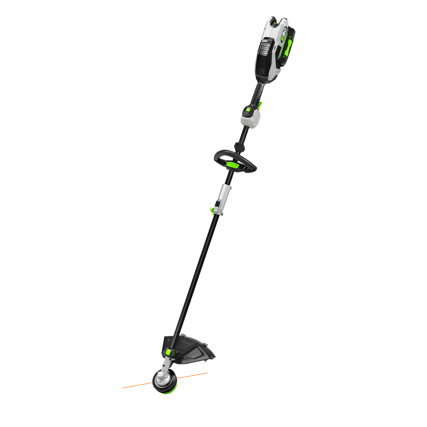Cordless black and green multi-head string trimmer from EGO with ergonomic handle, ideal for outdoor power equipment collections