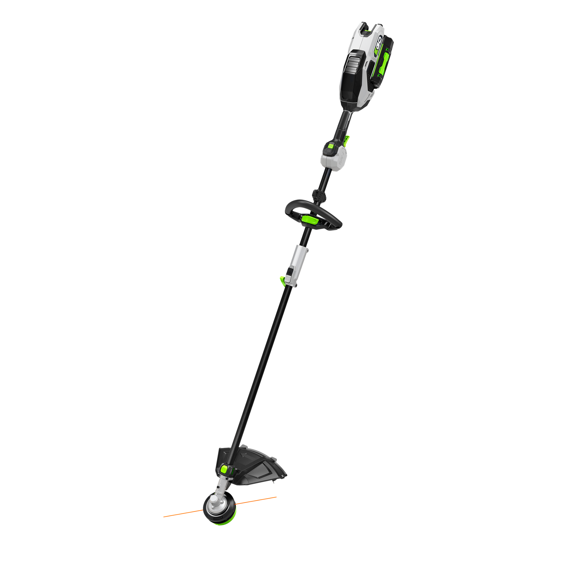 Cordless black and green multi-head string trimmer from EGO with ergonomic handle, ideal for outdoor power equipment collections