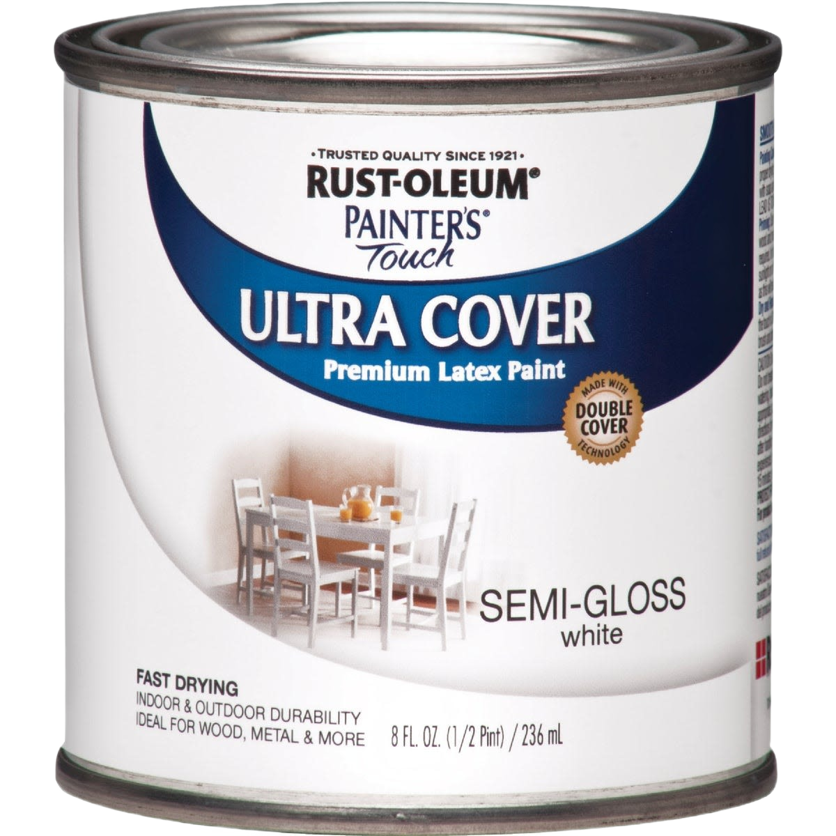 Rust-Oleum semi-gloss white brush-on paint can for home improvement and indoor outdoor use