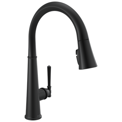 Matte black single handle pull down kitchen faucet with high arc spout for modern home improvement projects