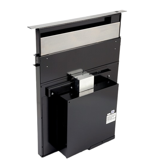 Black downdraft ventilation unit with top cover, 500 CFM, designed for kitchen cooktops in home improvement projects