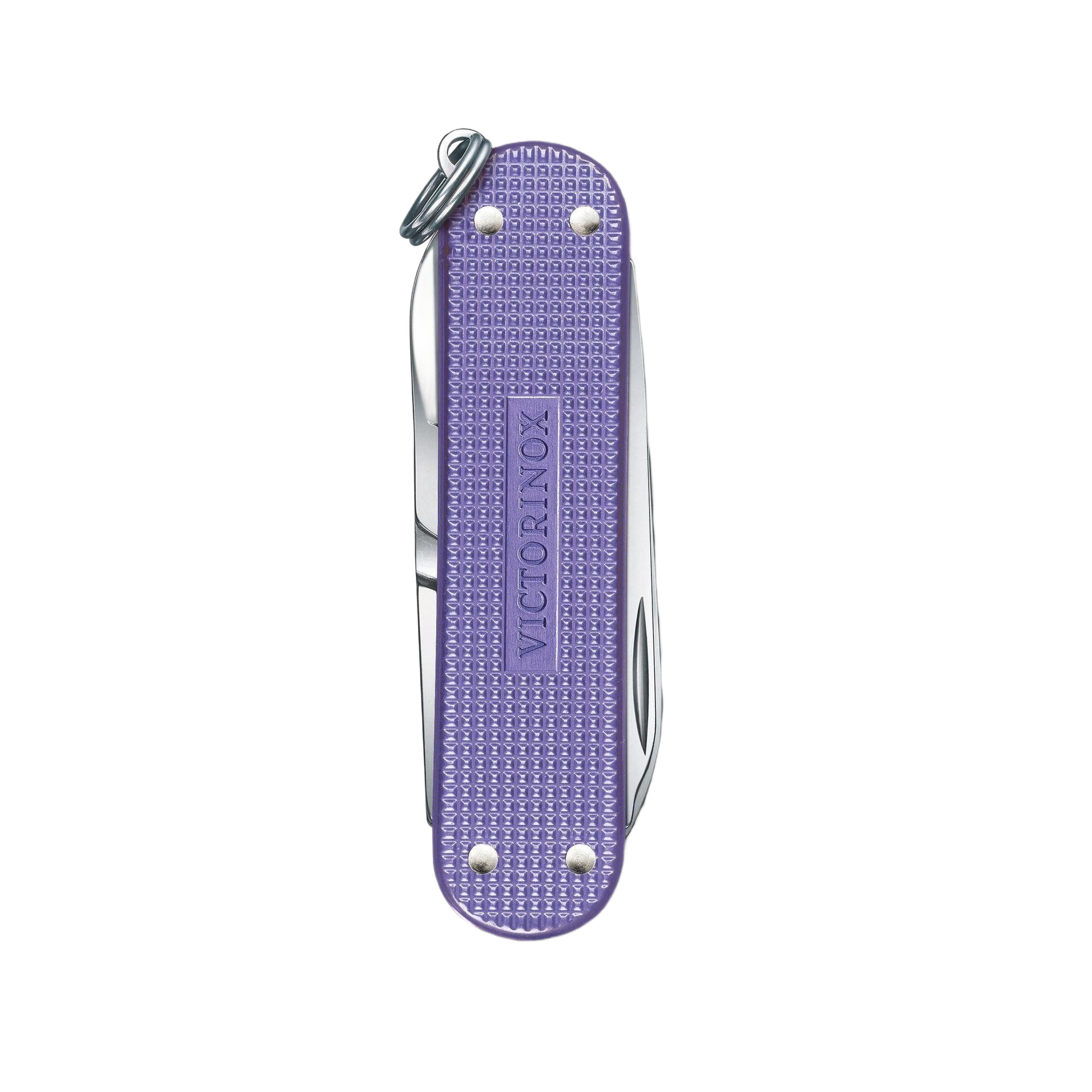Compact electric lavender multi-tool pocket knife with small blade, scissors, and nail file in cutting and woodworking tools collections