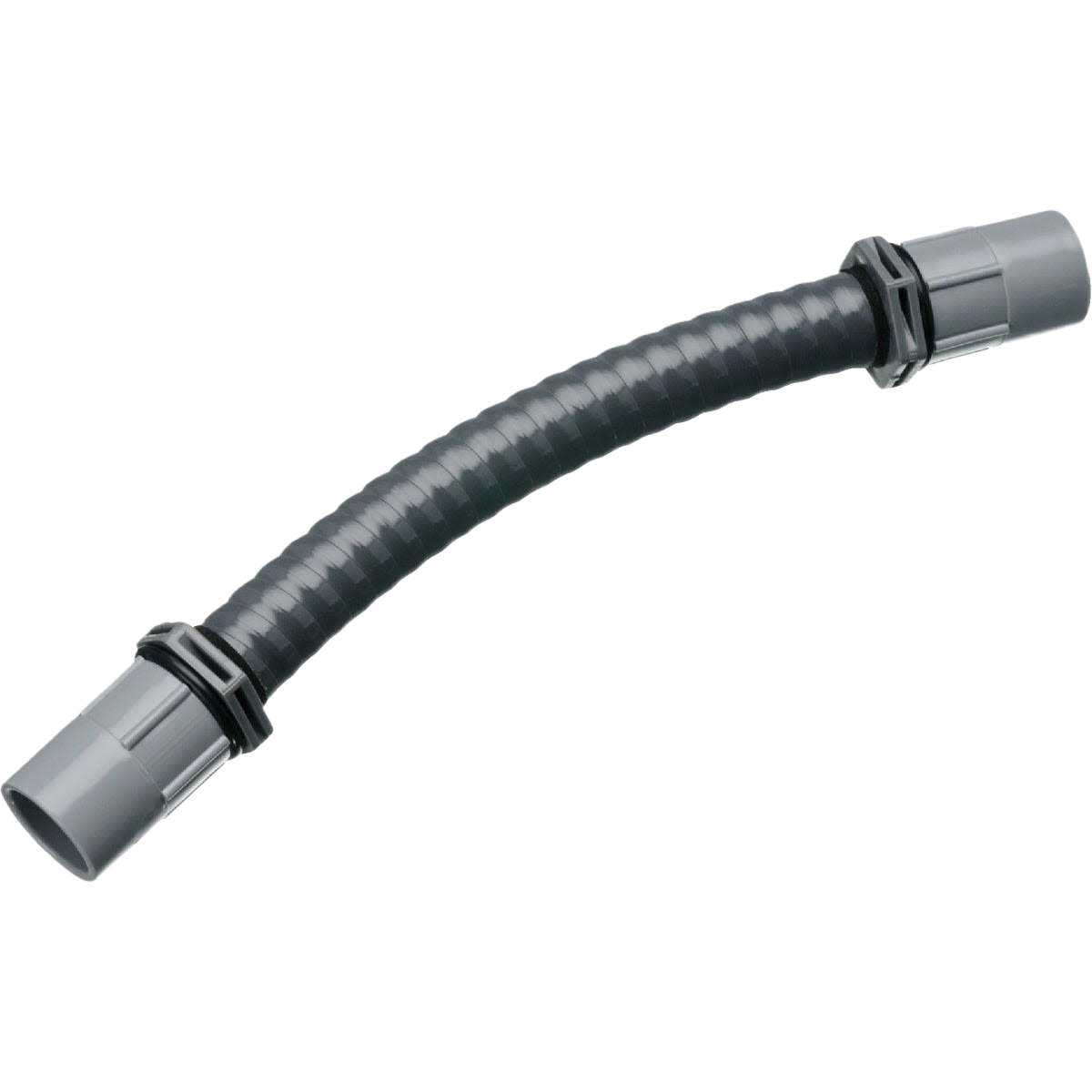 Flexible black PVC conduit elbow with gray connectors for electrical boxes and conduit fittings in home improvement