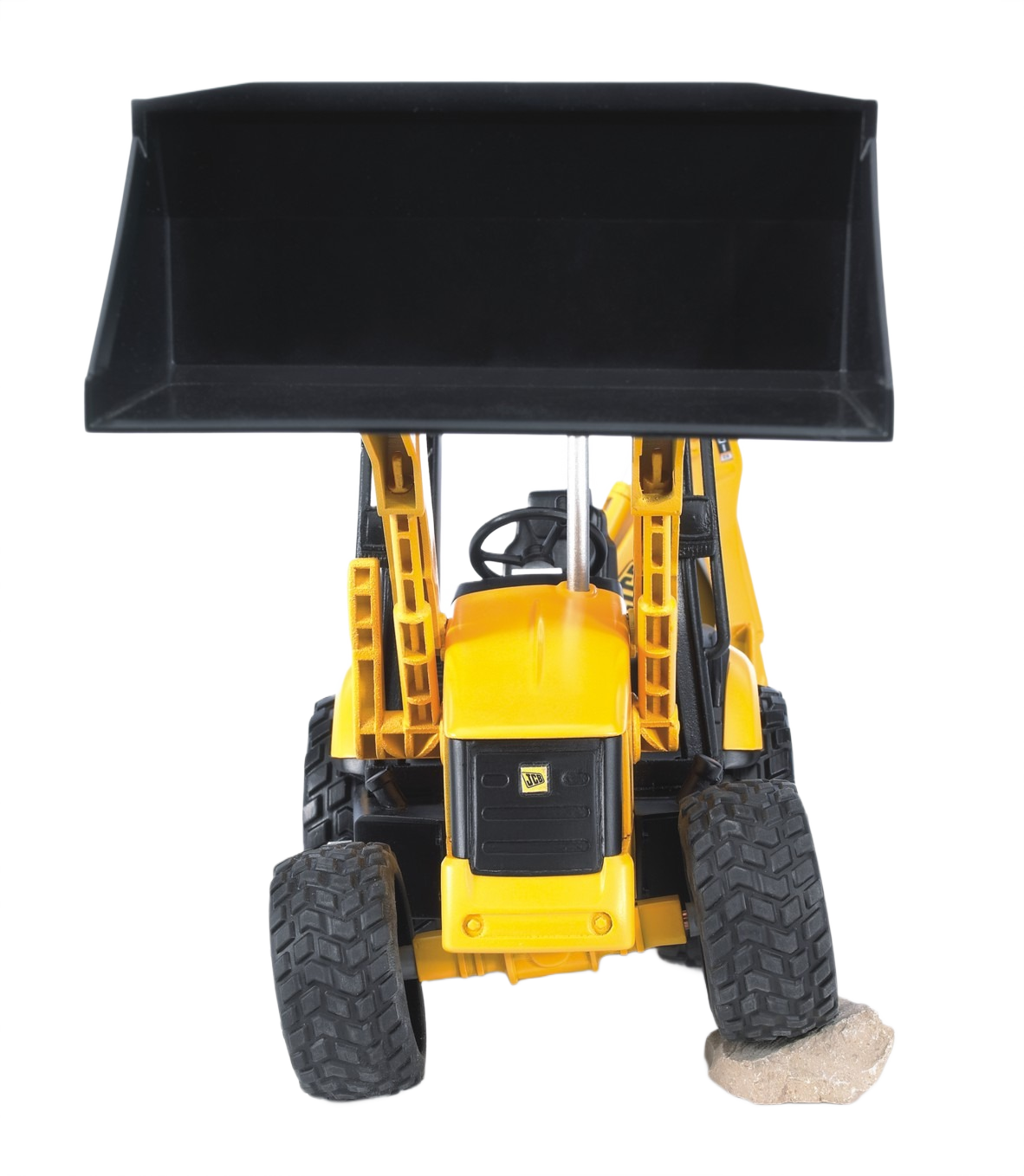 Front view of yellow 1:16 scale backhoe loader toy in Vehicles & Remote Controlled Toys collection