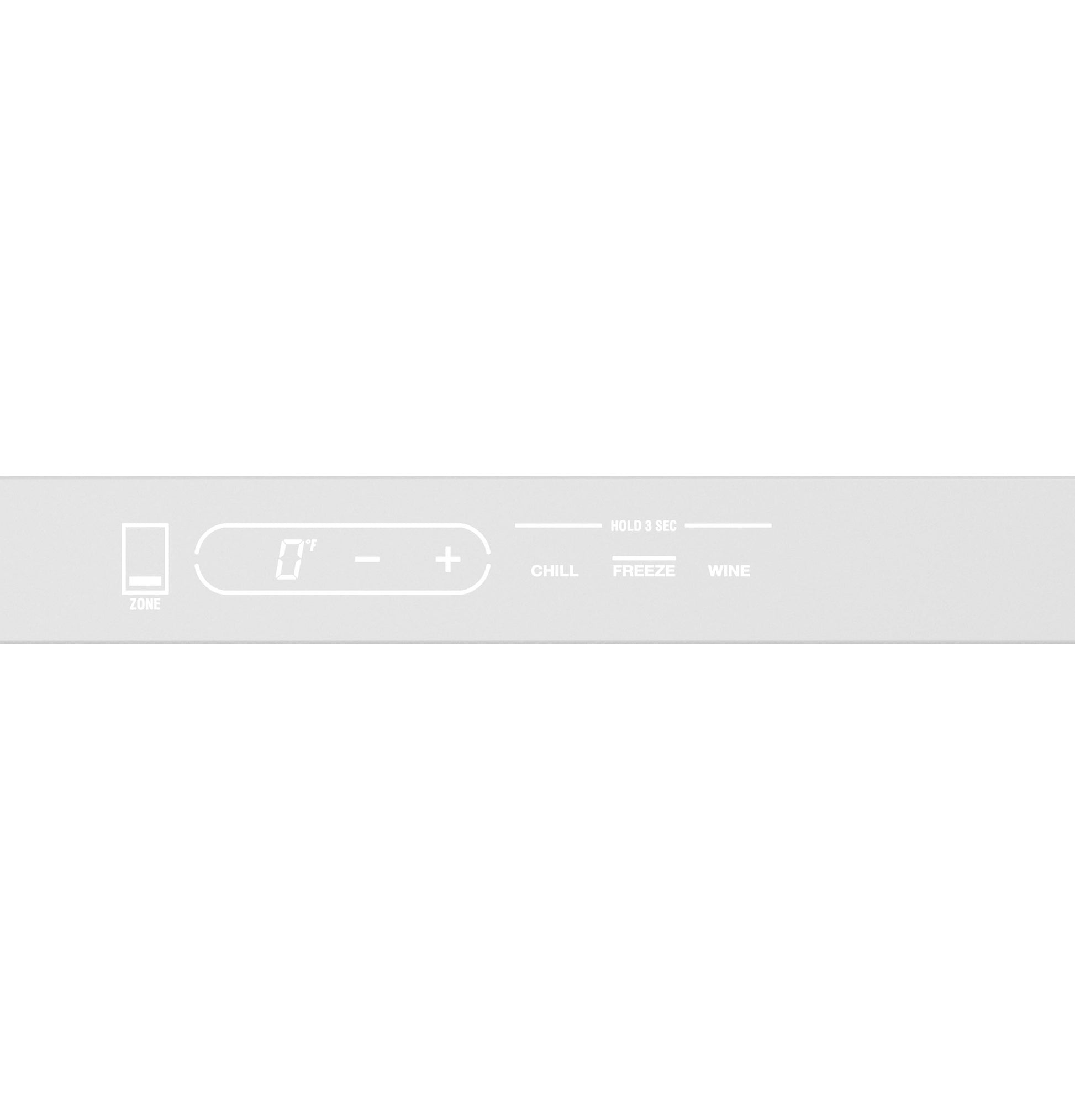 White digital control panel with touch buttons for zone selection and temperature settings in kitchen appliances collection