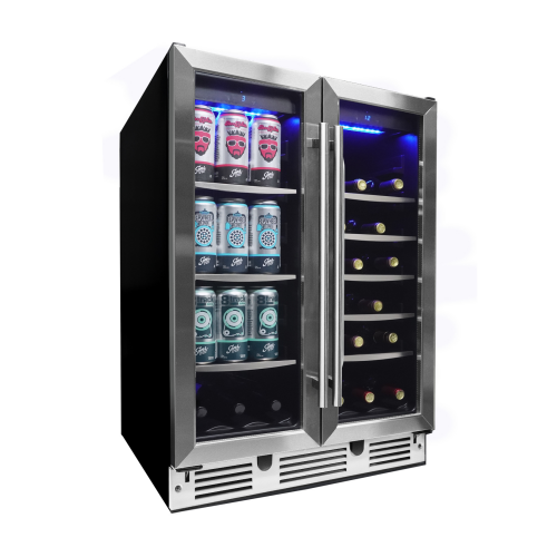 5.1 cu.ft. built-in French door beverage center with stainless steel trim and blue LED lighting in appliance collection