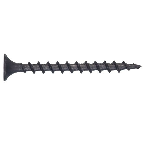 Black coarse thread drywall screw with Phillips drive for fastening gypsum boards in hardware and fasteners collections