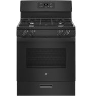 Black free-standing gas range with digital controls and five burners from Ranges and Kitchen & Kitchenware collections