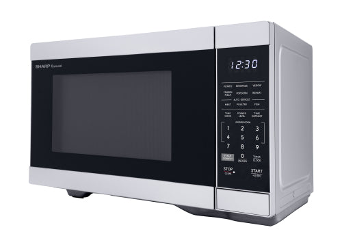 Silver countertop microwave oven with digital display and keypad for kitchen appliances and microwaves collection