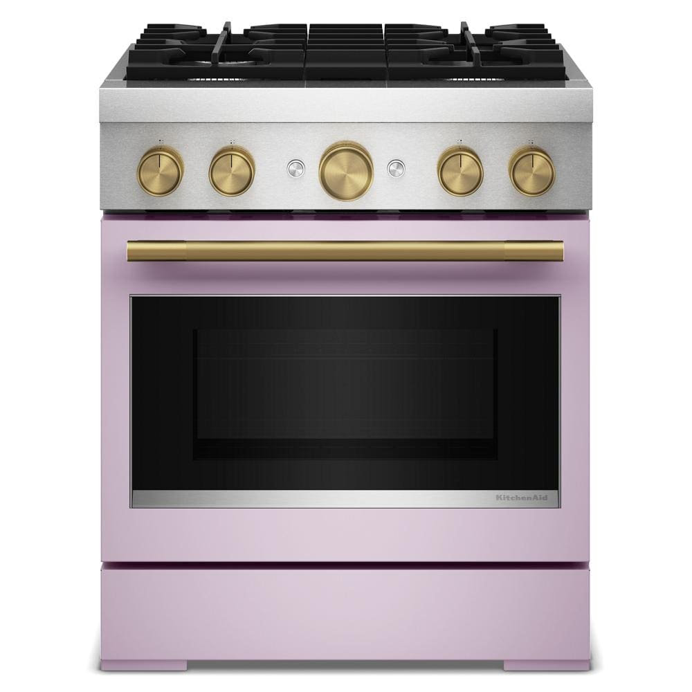 30-inch dual fuel range with four burners, stainless steel top, and lavender base from KitchenAid Ranges collection