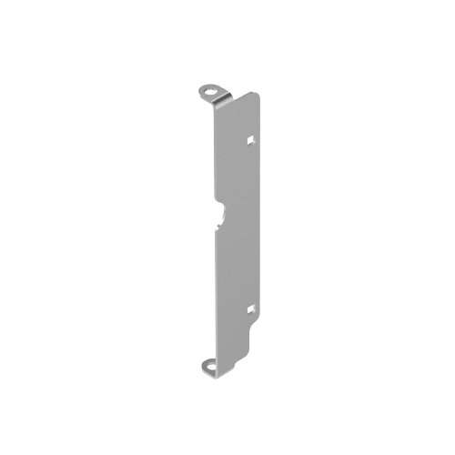 Gray metal hinge component designed for discharge chute attachment in tools and home improvement projects