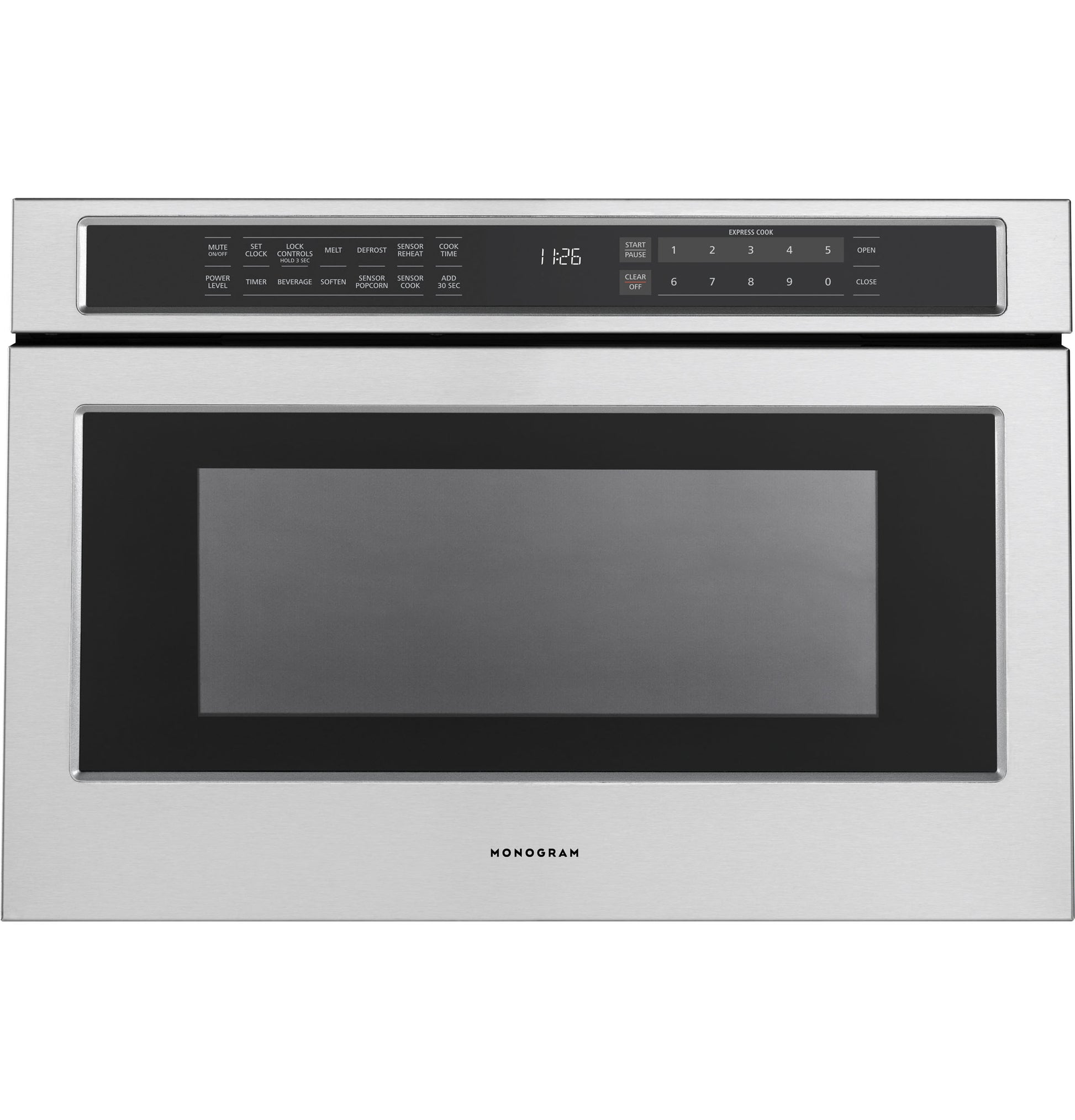 Stainless steel built-in microwave drawer with digital control panel in kitchen appliances and microwave drawers collection