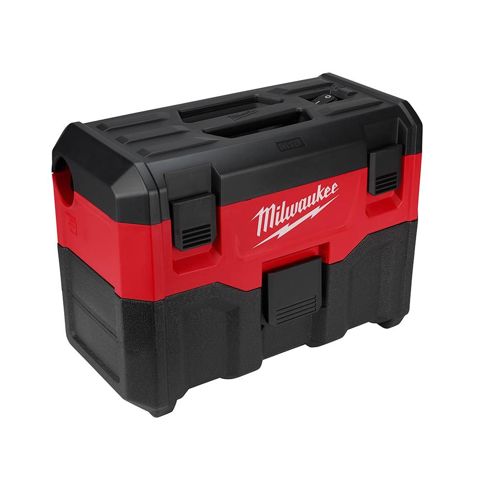 Compact red and black portable vacuum designed for wet and dry cleaning in home improvement projects