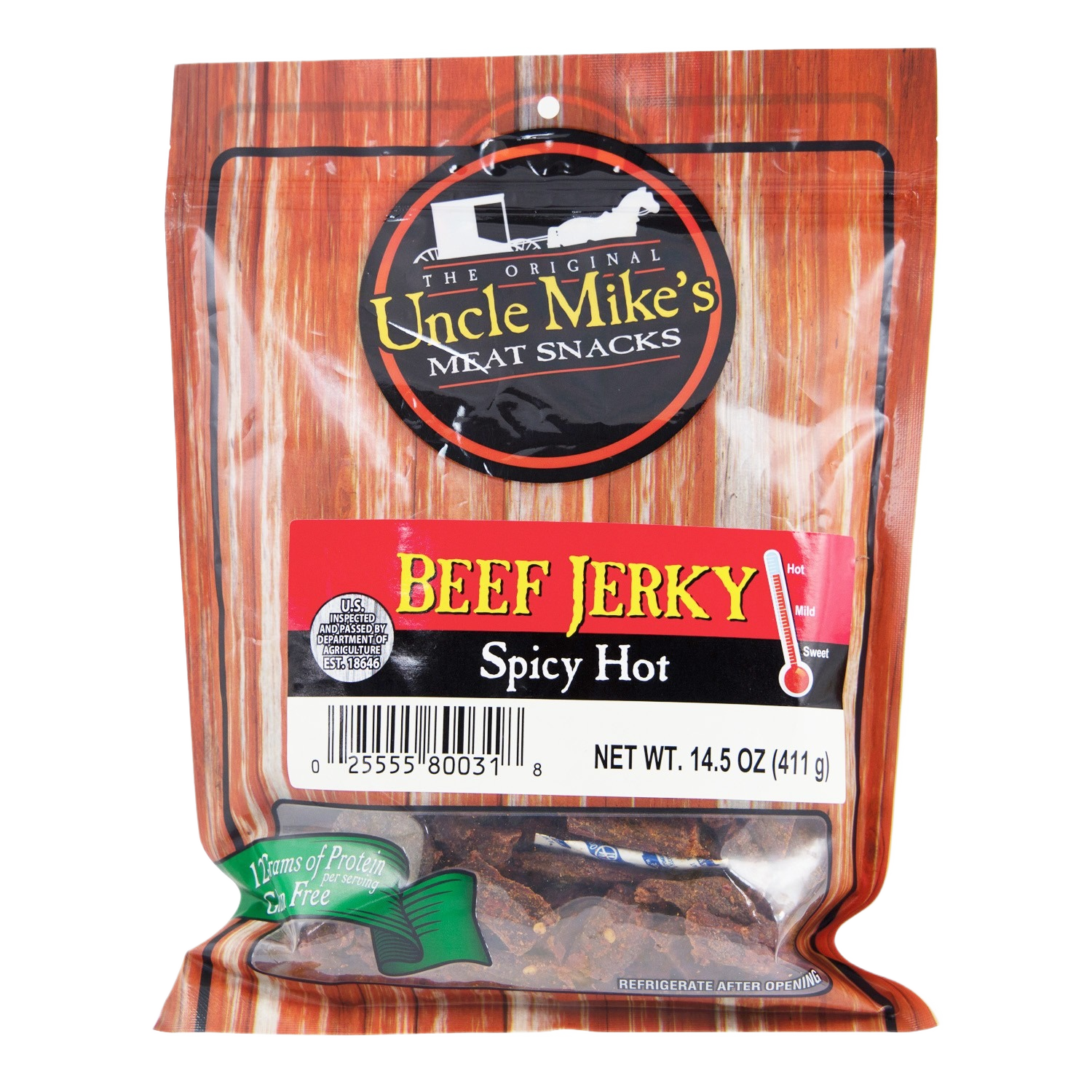 Resealable bag of Uncle Mike's spicy hot beef jerky in Chips & Snacks and Food & Beverage collections under $50