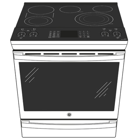 Black and white smart electric range with convection oven and smooth cooktop, part of kitchen appliances and ranges collection